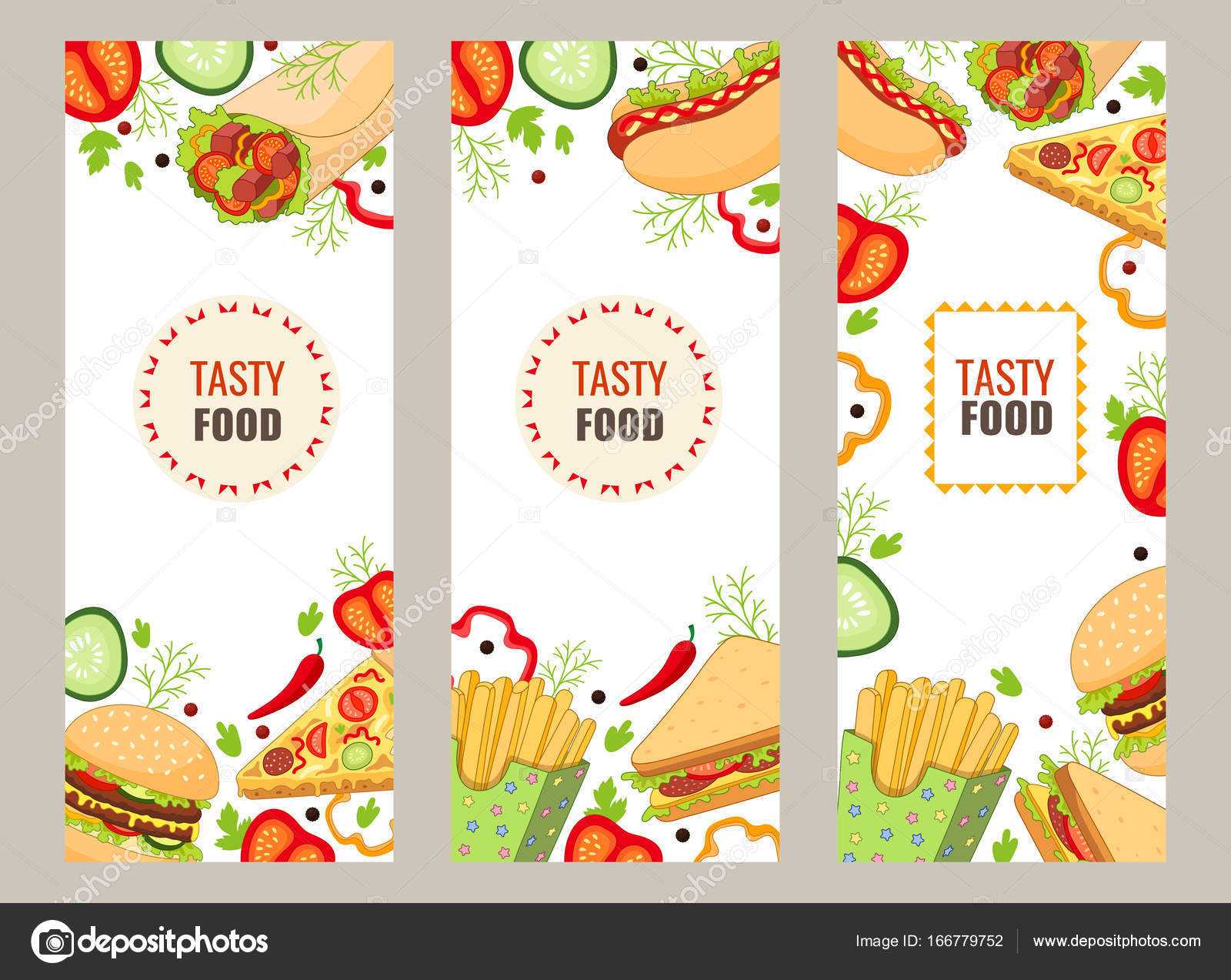 Vector Cartoon Flat Fast Food Banner Template Set — Stock Throughout Food Banner Template