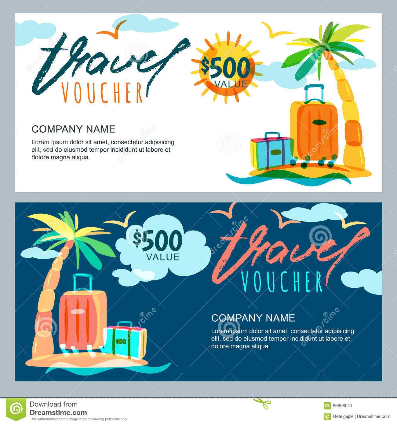 Vector Gift Travel Voucher Template. Tropical Island With Free Travel Gift Certificate Template