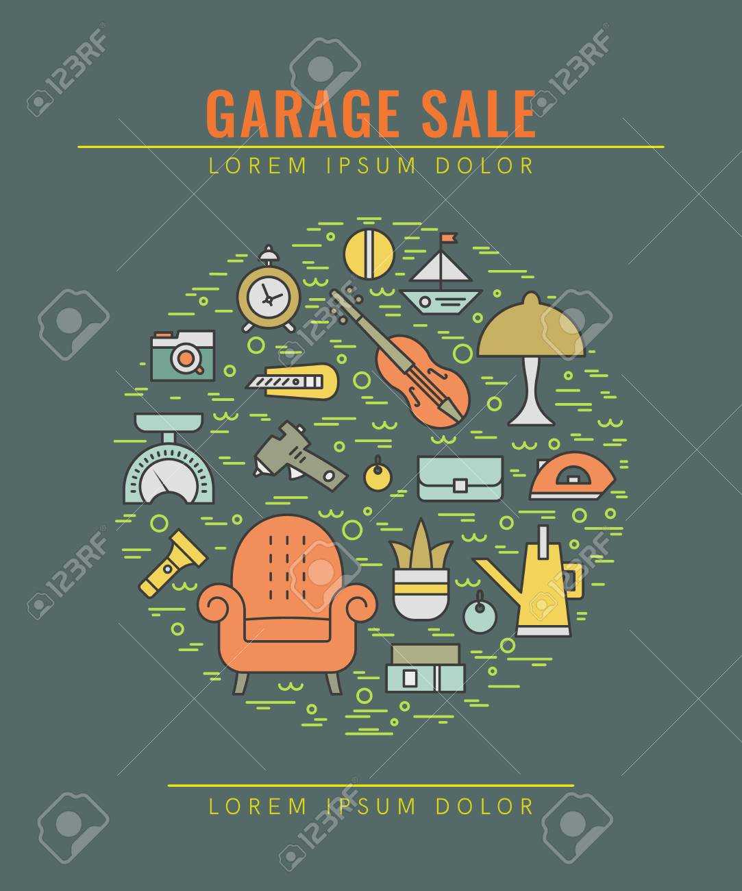 Vector Line Style Illustration. Garage Sale, Yard Sale Flyer.. Inside Free Yard Sale Flyer Template