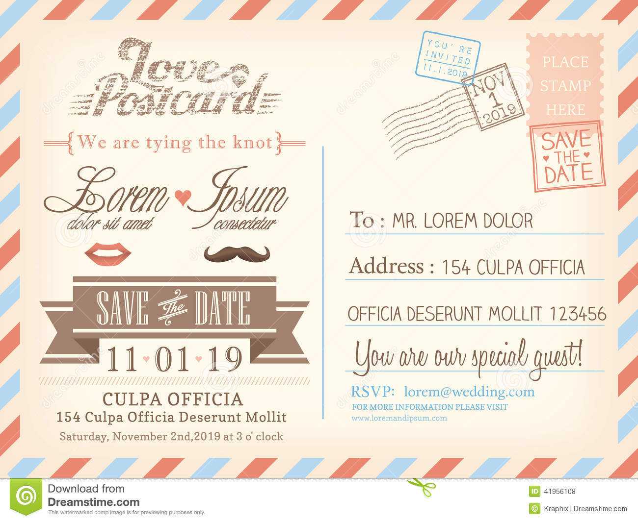 Vintage Airmail Postcard Background Template For Wedding Intended For Free Wedding Rsvp Postcard Template