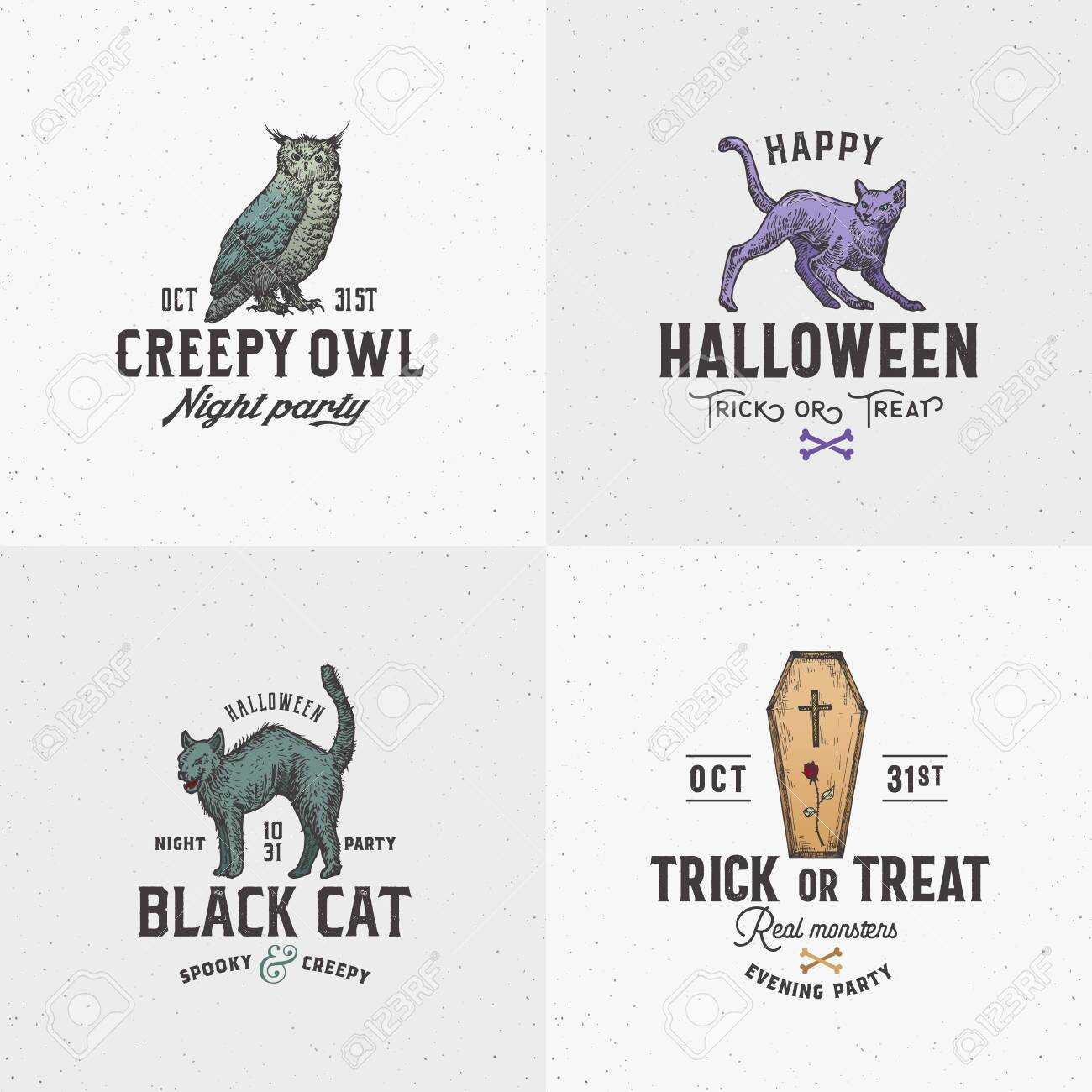 Vintage Style Halloween Emblems Or Labels Template Set. Hand.. Pertaining To Dog Treat Label Template