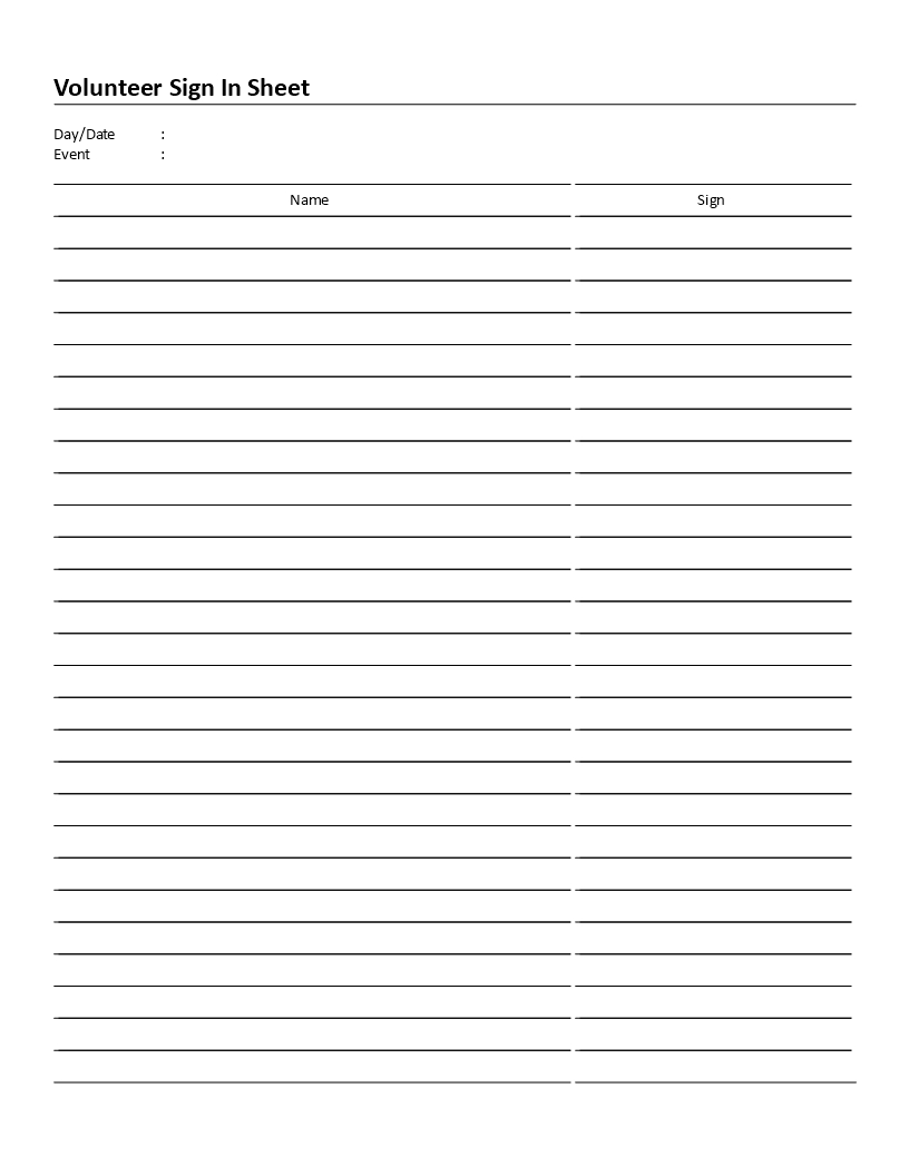 Volunteer Sign In Sheet Charity Event | Templates At Throughout Event Sign In Sheet Template