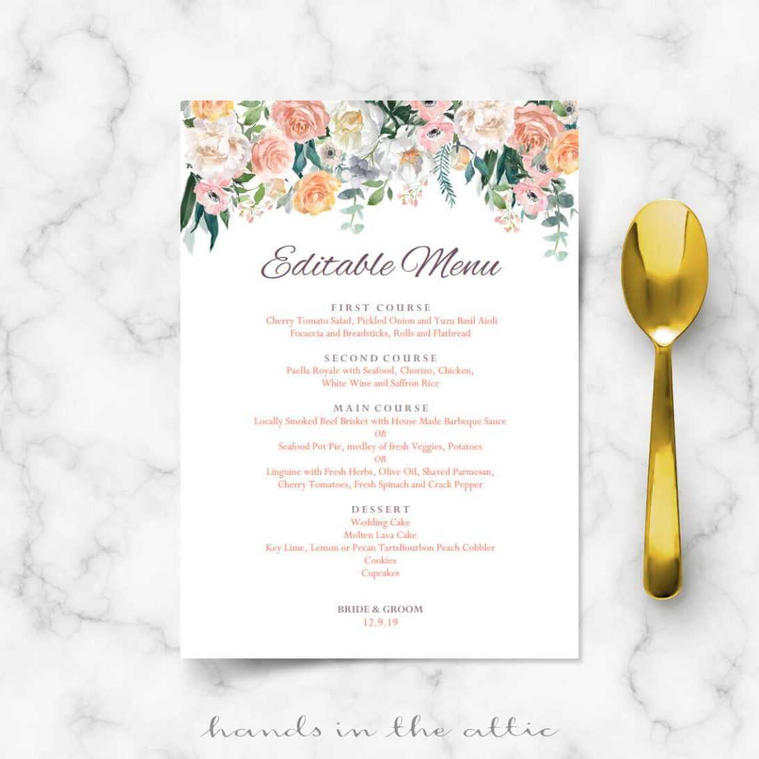 Wedding Bar Menu Template Free Download Dinner Word Etsy Pertaining To Free Printable Menu Templates For Wedding