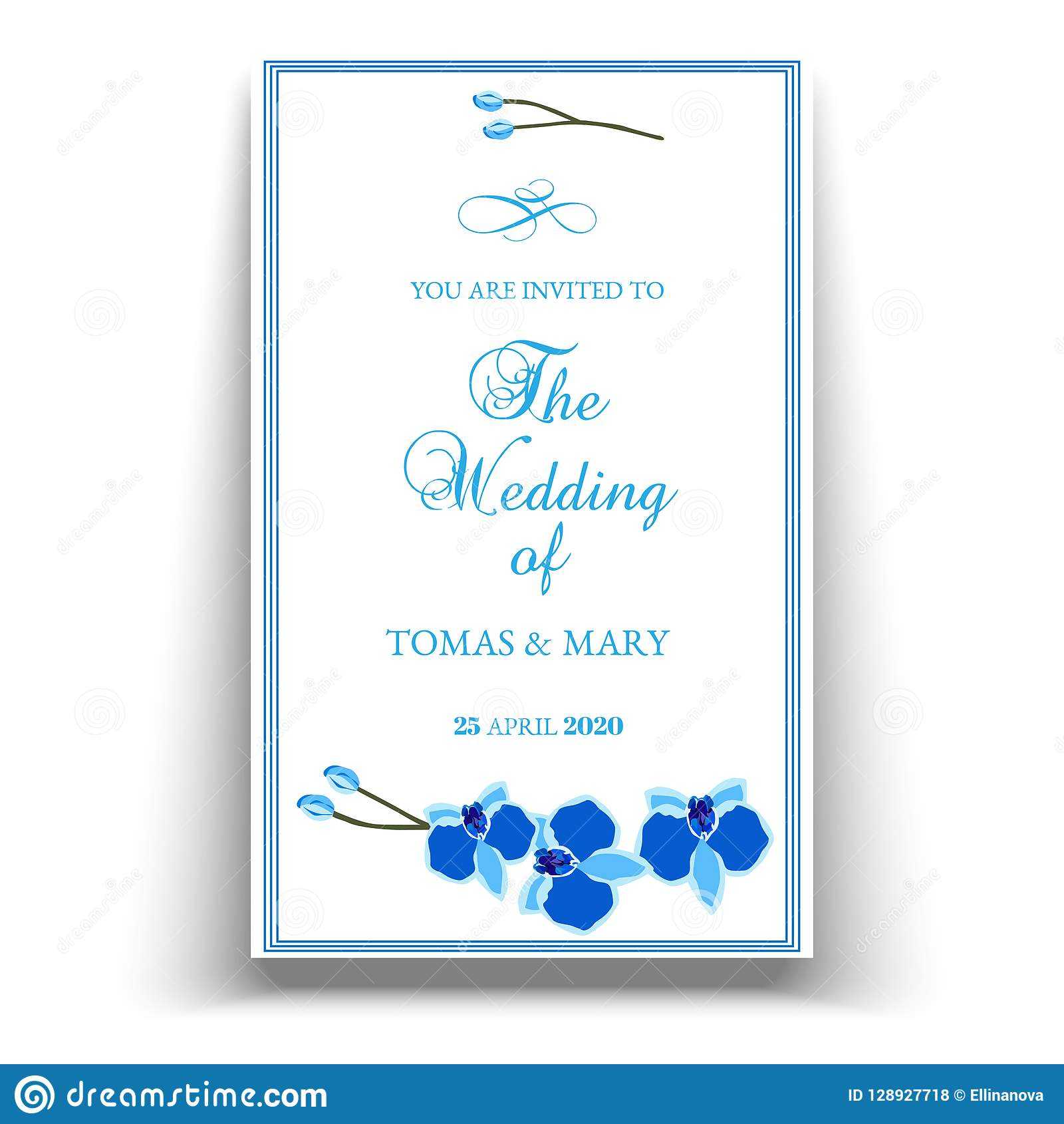 Wedding Marriage Event Invitation Template With Blue Orchid For Engagement Invitation Card Template