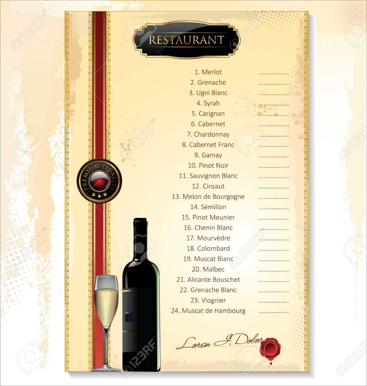 Wine Menu Template With A Price List Intended For Free Wine Menu Template