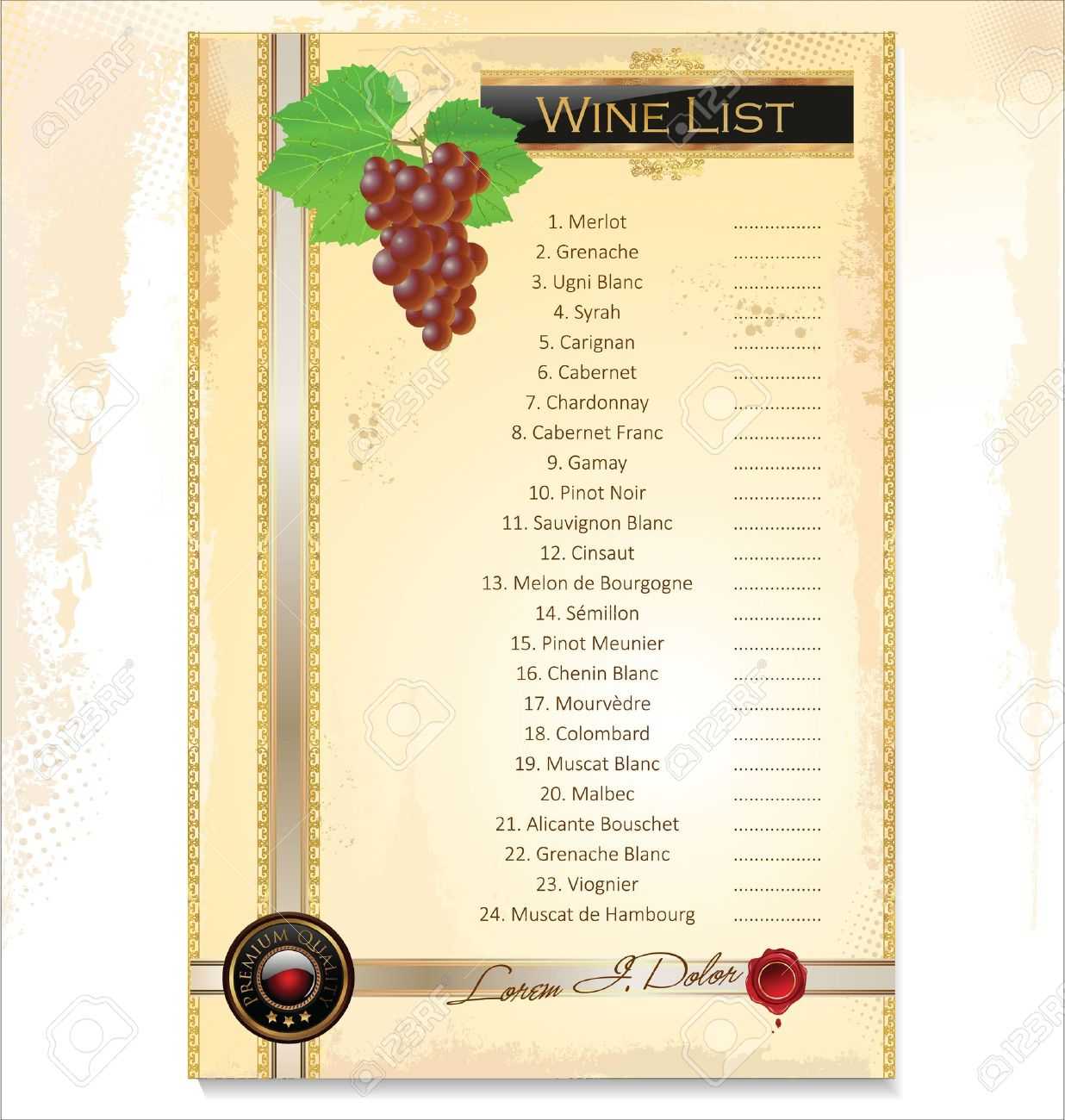 Wine Menu Template With A Price List Regarding Free Wine Menu Template