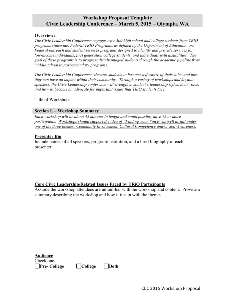 Workshop Proposal Template Civic Leadership With Conference Proposal Template